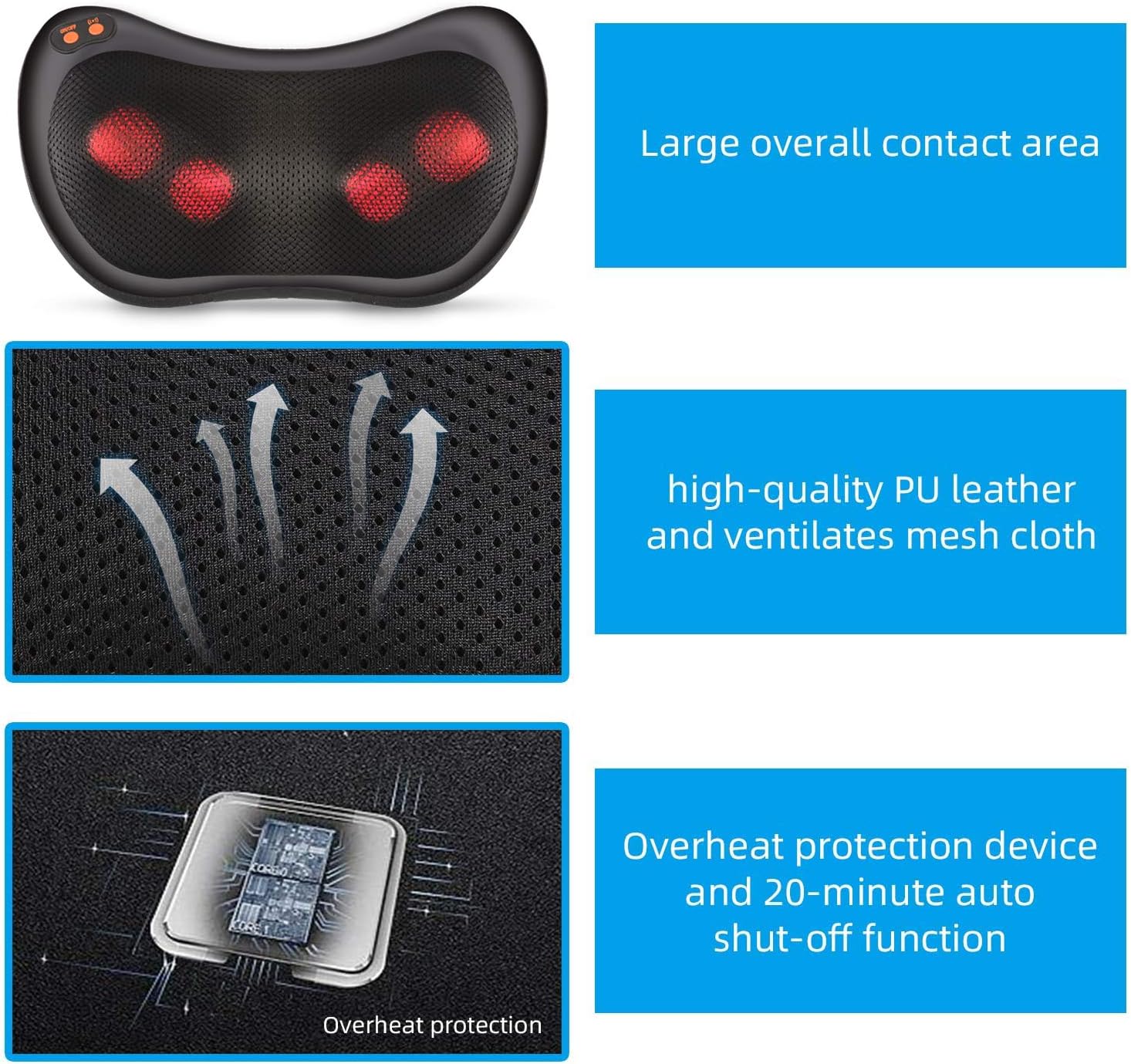 iKristin Shiatsu Neck Back Massager Pillow with Heat - Deep Tissue Kneading Massage for Back, Neck, Shoulder, Leg, Foot - Perfect Gift for Men/Women/Mom/Dad,Stress Relax at Home Office and Car: Health & Personal Care