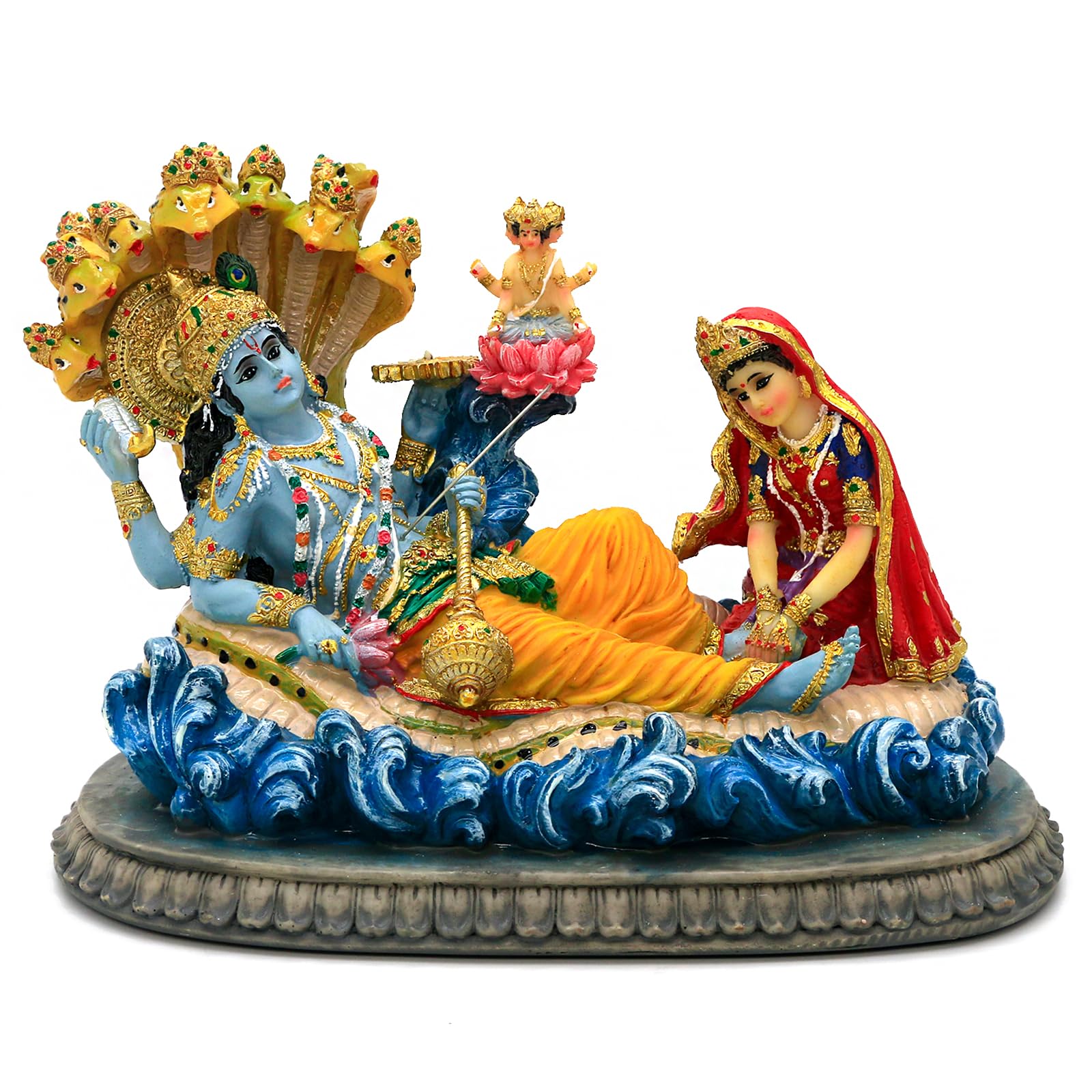 alikiki Hindu God Lord Vishnu Statue - 8.3”L Mahavishnu Figurine Divine Hindu Deity for Spiritual Worship Home Office Studio Hotel Decor Mandir Temple Altar Diwali Puja Item