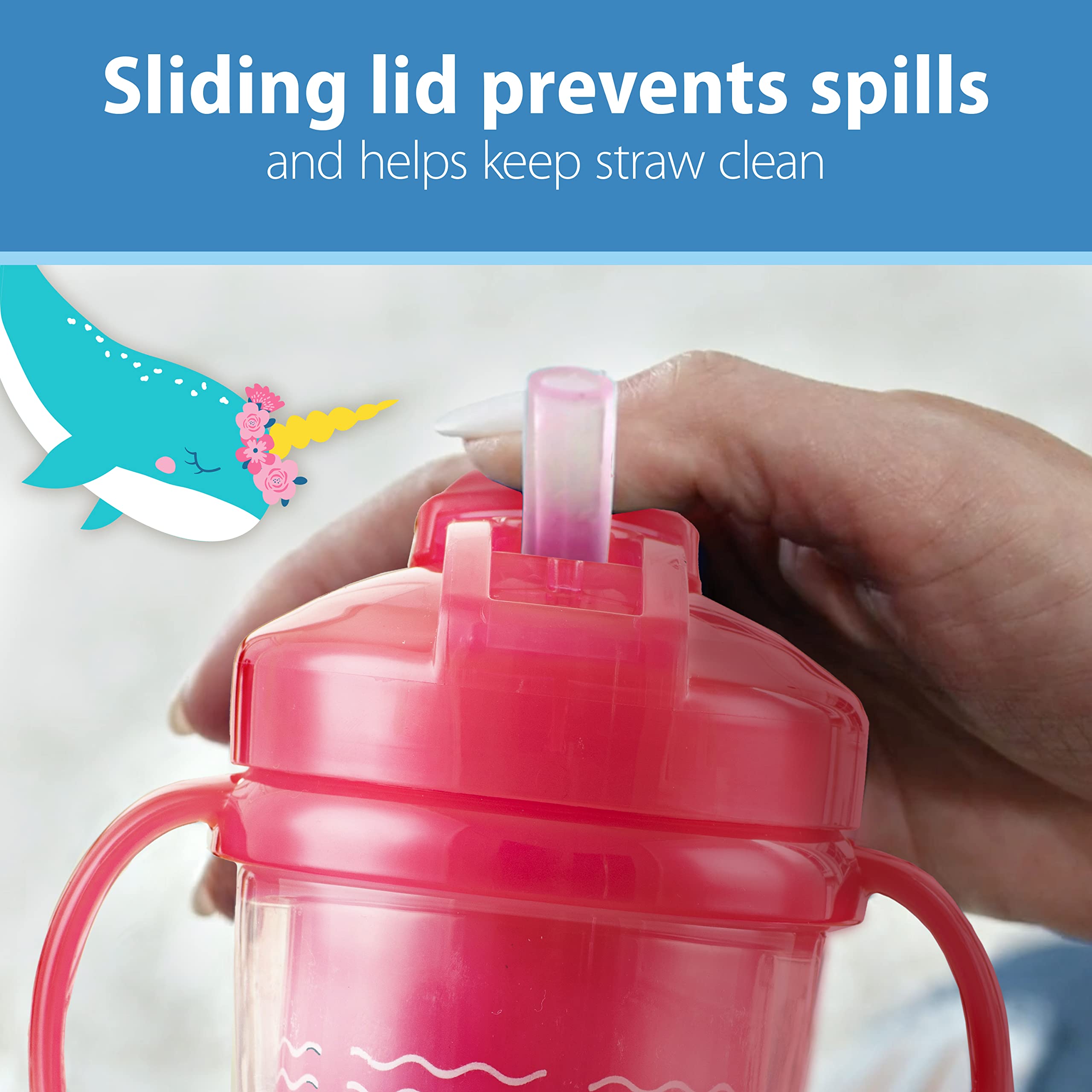 Dr. Brown's Milestones Insulated Sippy Cup with Straw and Handles, Spill-Proof Tumbler with Lid, 2-Pack, Pink, 10 oz/300 mL, BPA Free, 12m+