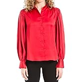 Max Studio Womens Satin Long Sleeve Button Blouse