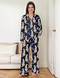 SHESHOW Women Satin Pjs Sets Long Sleeve Button Up