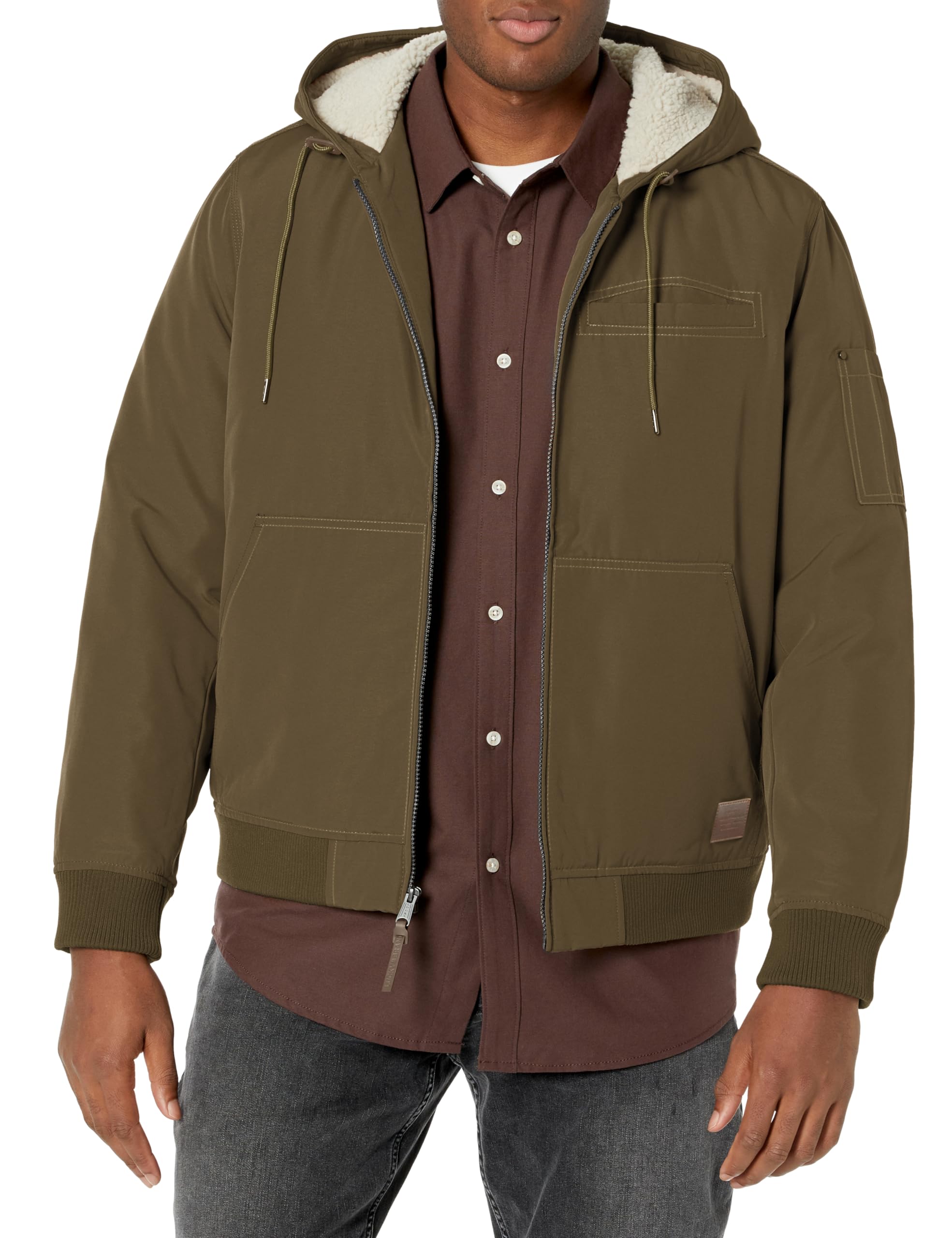 Photo 1 of Lucky Brand Men's Bomber Jacket with Faux Sherpa Lined Hood, Olive
