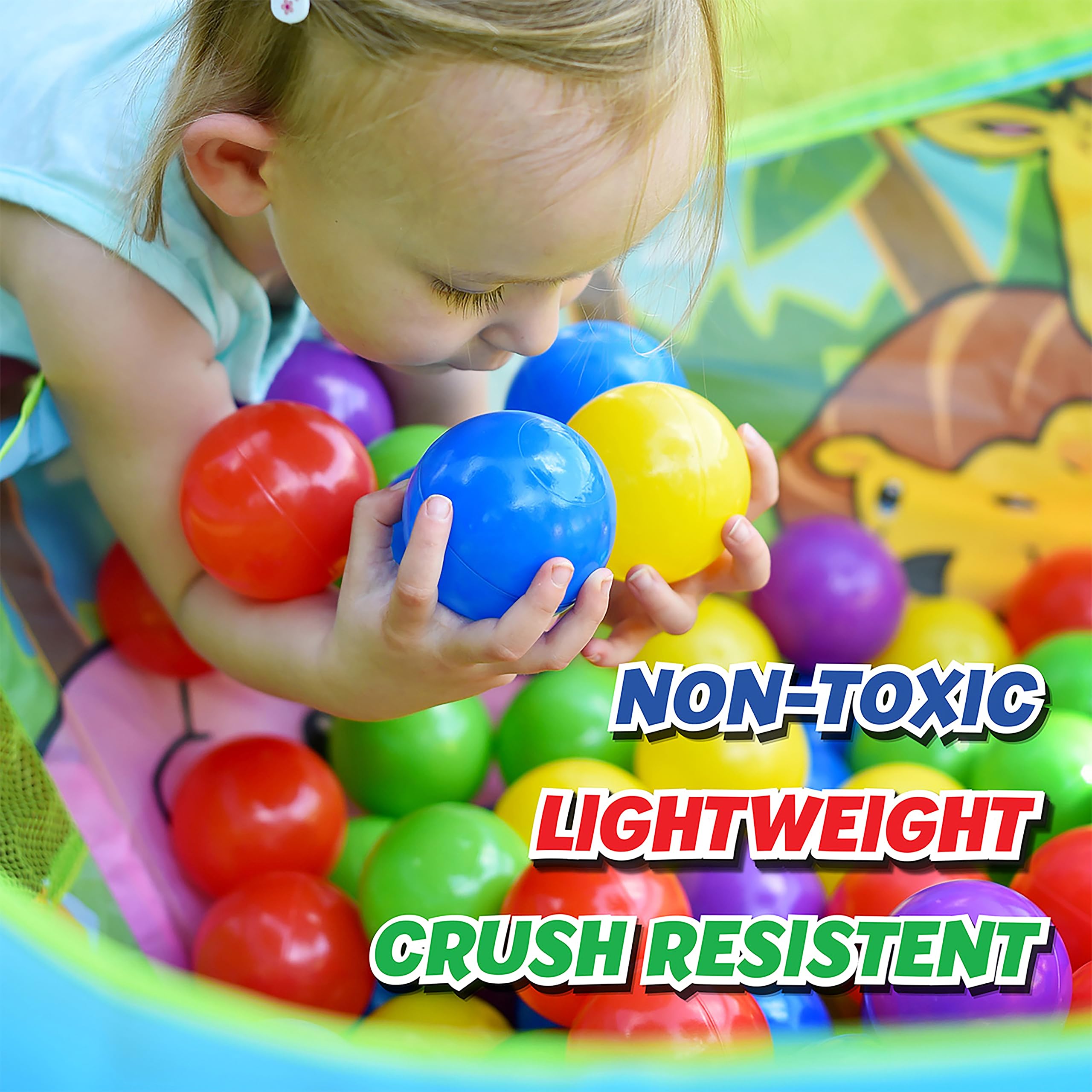 Sunny Days Entertainment 200 Premium Crush-Resistant Play Balls for Ball Pits – Non-Toxic, BPA & Phthalate Free – Vibrant Assorted Colors with Zippered Storage Bag (2.5