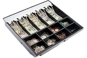 Volcora Cash Drawer Tray - 14.1 x 13 x 2.5 Inch Cash Register Insert - 5 Bill / 8 Coin Replacement Cash Tray - Stainless Stee