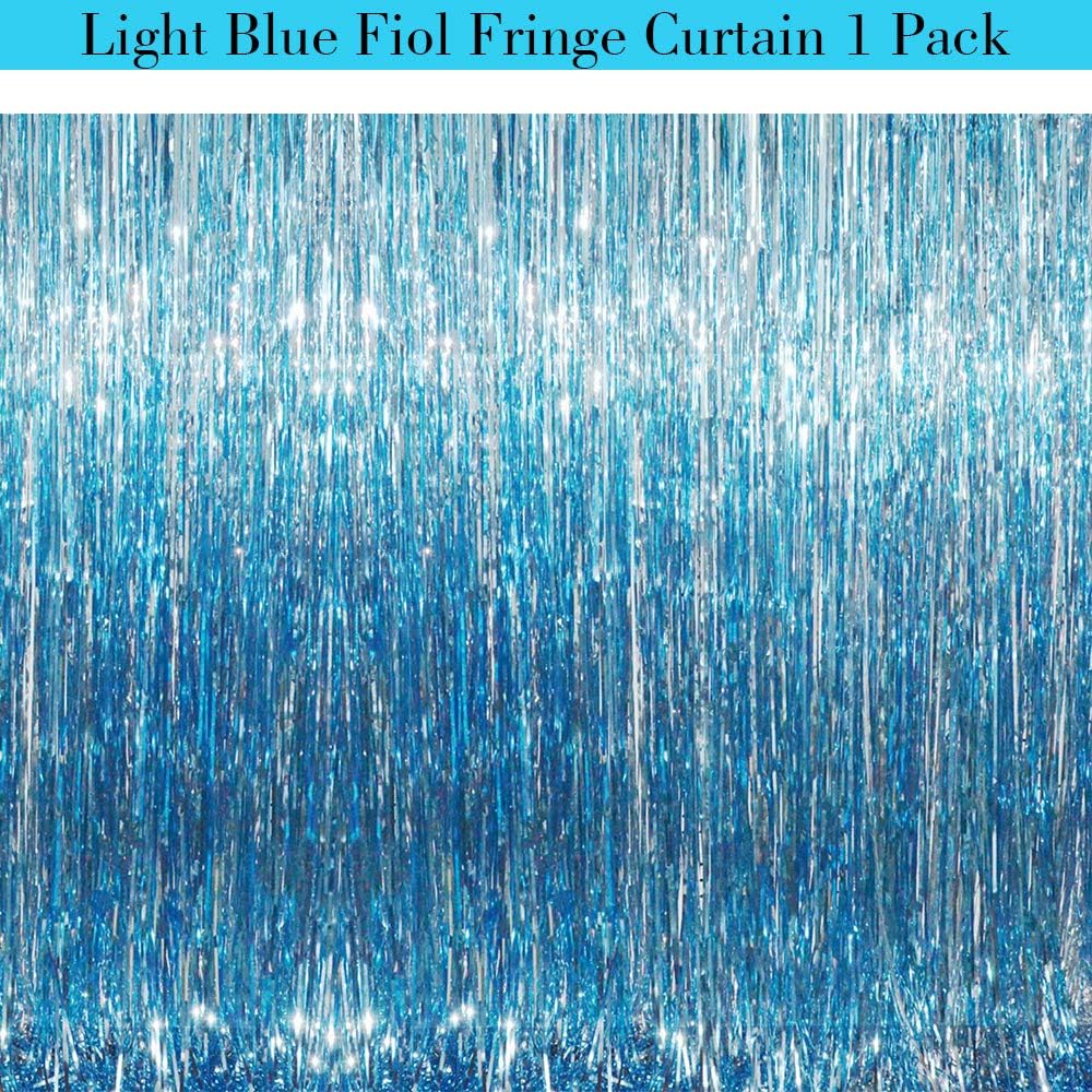 3.2 ft x 9.8 ft Foil Curtains Metallic Fringe Curtains Party Photo Booth Backdrop for Birthday Wedding Baby Shower Party Decorations Supplies(Light Blue,1pack)