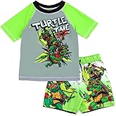 Teenage Mutant Ninja Turtles Rash Guard and Swim Trunks UPF 50+ Outfit Set Infant to Big Kid Sizes (12 Months - 7-8)