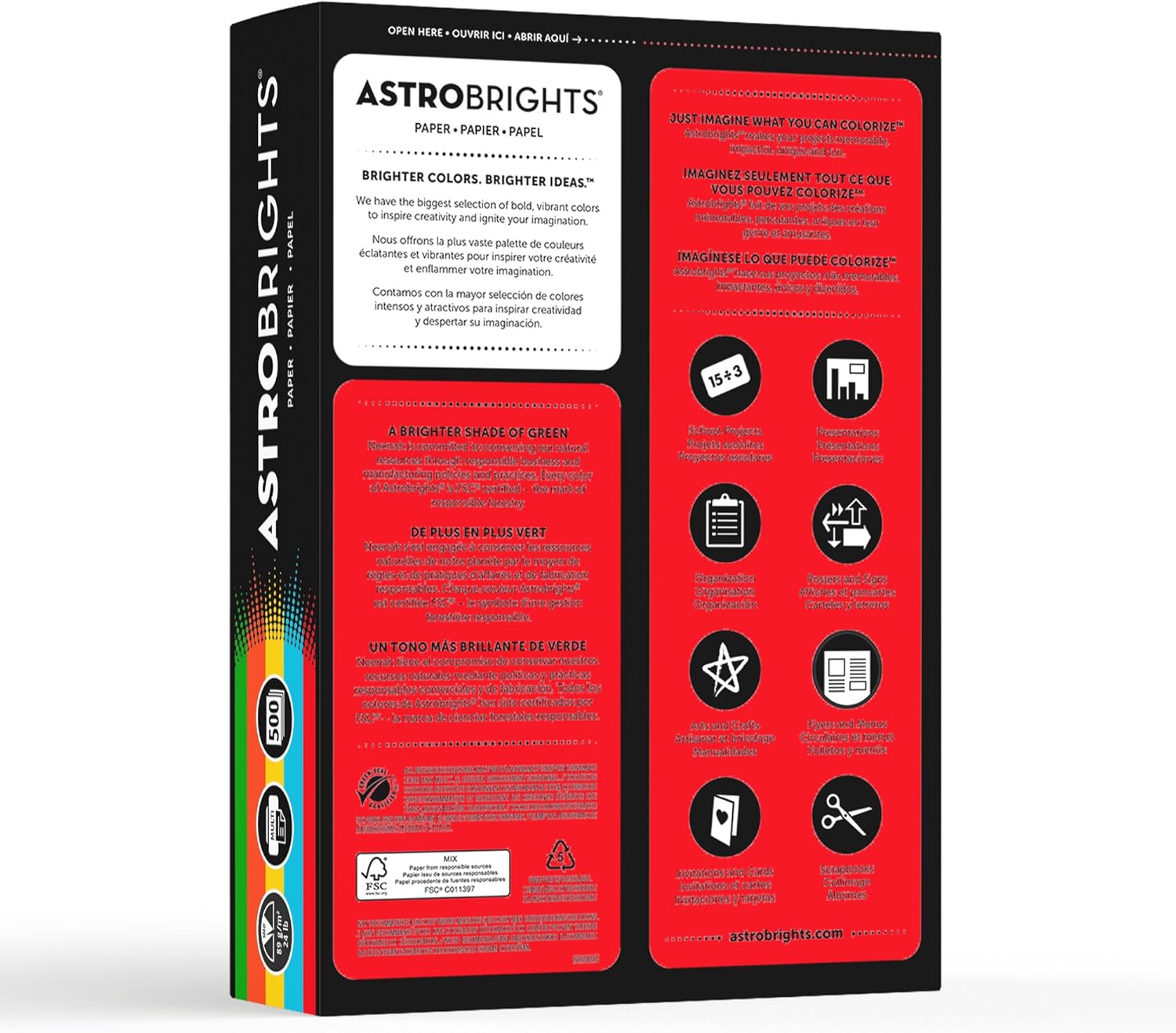 Astrobrights Color Paper, 8.5” x 11”, 24 lb/89 gsm, “Brights” 5-Color Assortment, 500 Sheets (99608) : Office Products
