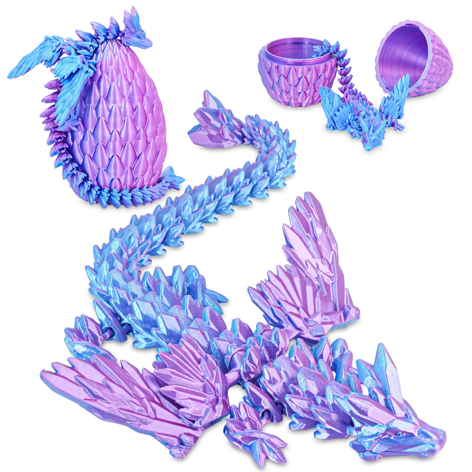 Winged Dragon Inside Surprise Egg Fun Collectible Toy Gift for Kids and Adults, 3D Printed Fantasy Dragon Ideal for Christmas Easter Birthdays and Holiday Decorations (Purple, Large)