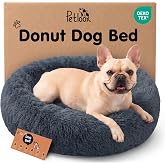 Calming Donut Dog Bed for Small Dogs, Round Dog Bed for Medium &amp; Large Dogs | Soothing Raised Rim, Plush Faux Fur, Keeps Its Shape, Machine Washable, Non-Slip Waterproof Base, Dark Grey, Medium