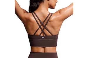 CRZ YOGA Naked Feeling Strappy Longline Sports Bras for Women - Medium Impact Criss Cross Yoga Padded Workout Crop Top