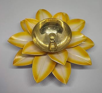 INDOGIFTS - Yellow Diya for Diwali Decoration Made Up of Pure Brass Lotus Shape Deepak for Pooja Size 5 INCH