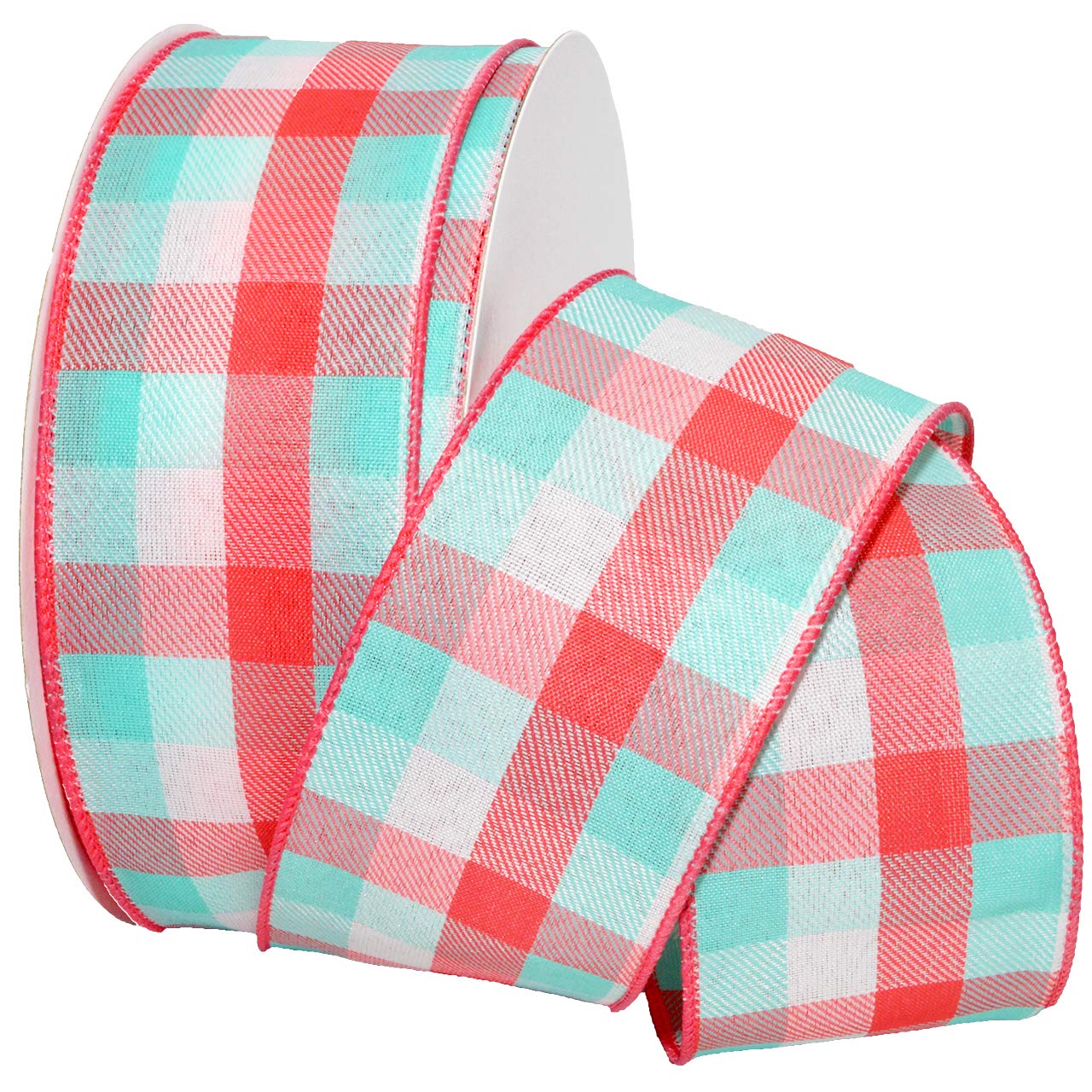 Morex Tres Chic Ribbon, Wired Taffeta, 2-1/2 inch by 50 Yards, Aqua/Shell Pink/White