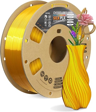 Overture Silk PLA 1.75mm 1kg Spool Clog-Free Dimensional +/-0.02mm Gold