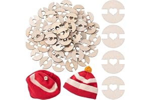 BEIQIYA 50pcs Wooden Hat Pom Poms Buttons, 20mm Removable Knitted Hat Love Button, Faux Fur Pom Pom Fastener Sewing Accessories for Crochet Knitting Beanies- Light Brown