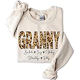 LOVELYPOD Personalized Grandma Shirt for Women, Mom Grandma Leopard Sweatshirt Mother's Day Birthday Gifts Nana Mimi Hoodie