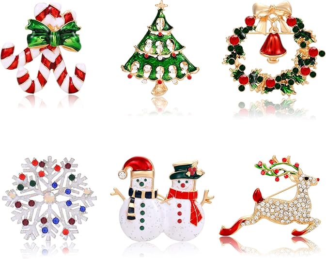 Christmas Brooch Pin Set Holiday Rhinestone Brooches Pins Festival