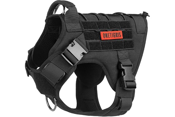 OneTigris Tactical Dog Harness,FIRE Watcher 2.0 No-Pull Dog Harness Vest with Hook & Loop Panels, Military Dog Harness Adjust
