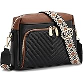 GAEKEAO Quilted Crossbody Bags for Women Vegan Leather Purses with Wide Strap,Women's Mudium Travel Purse Built in Wallet