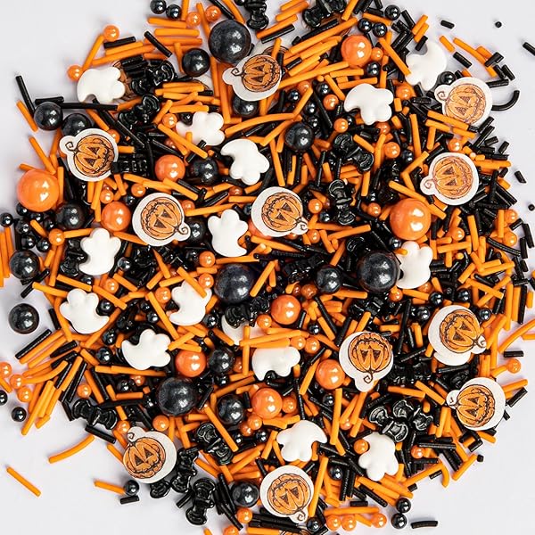 TWISWEET HALLOWEEN SPRINKLES, PUMPKIN SPRINKLES FOR CAKE DECORATING, EDIBLE CANDY GHOST BAT SUGAR SPRINKLE MIX, BLACK AND ORANGE BAKING CANDY BULK, CUPCAKE TOPPER COOKIE ICE CREAM CAKE DECORATIONS, HALLOWEEN SCARY THEME TRICK OR TREAT PARTY SUPPLIES (130G/4.58OZ)