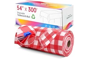 Plastic Table Cloth Disposable, 54In X 300Ft Table Cover Roll, Disposable Tablecloth with Slide Cutter for Rectangle Round Ta