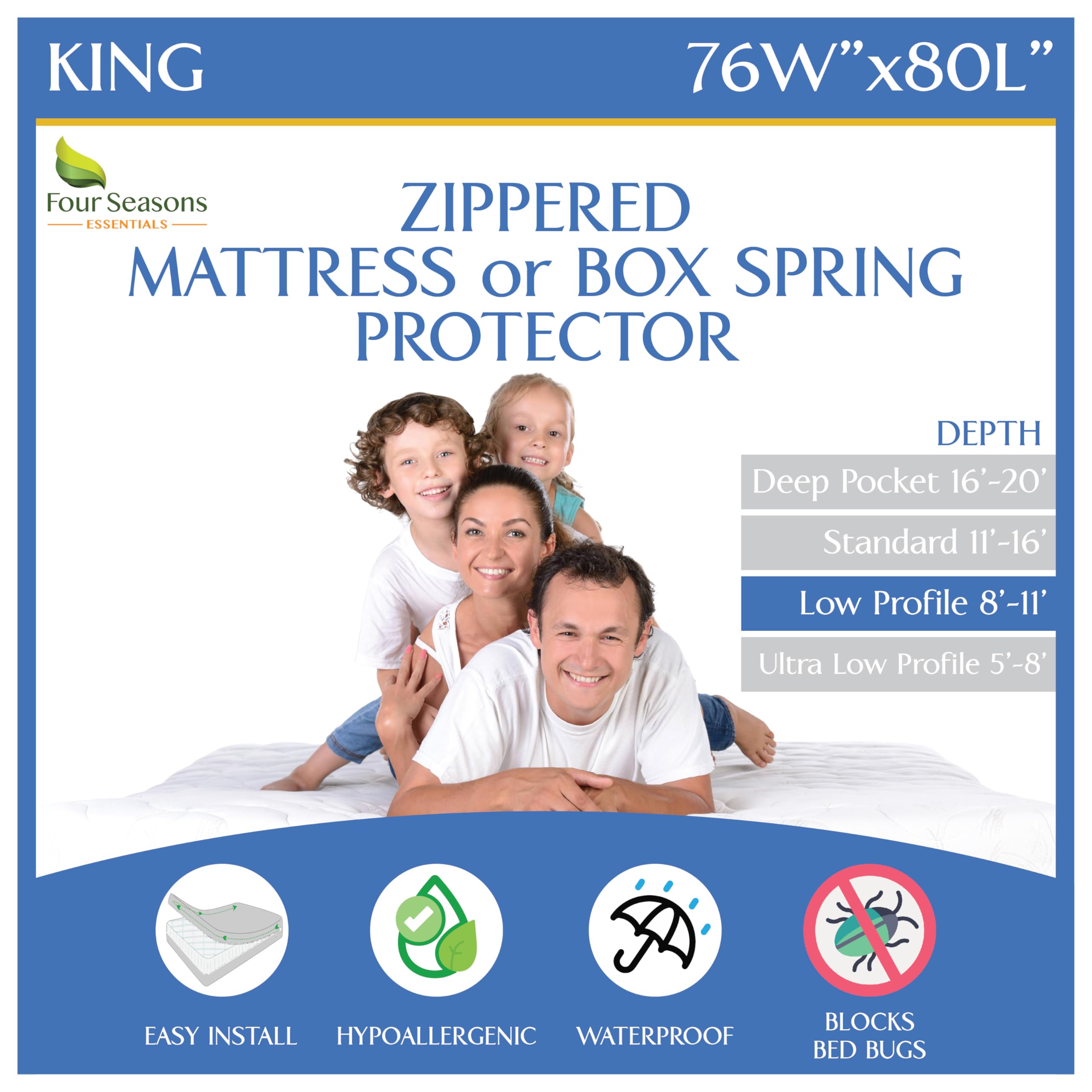 Photo 1 of King Zippered Mattress Protector (8"-11" Depth) Waterproof Encasement Premium Quality Hypoallergenic Bed Cover Protects from Dust White