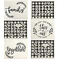 6 Pcs Farmhouse Swedish Kitchen Dishcloths Black and White Buffalo Plaid Sponge Cloth Love Family Together Home Reusable Absorbent Hand Towels for Kitchen Bathroom and Cleaning Counters