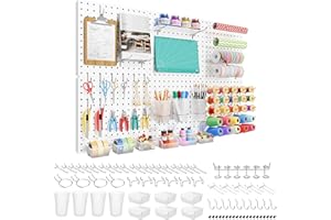 FZK Peg Board, 82PCS Metal Pegboard Wall Organizer Kit. Heavy Duty Pegboard, Peg Boards, Pegboard for Walls, White Pegboard for Garage Craft Room Workbench Office Kitchen Tool Organization, 36 * 24