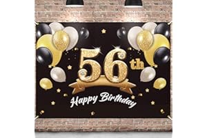 PAKBOOM Happy 56th Birthday Banner Backdrop - 56 Birthday Party Decorations Supplies for Men - Black Gold 4 x 6ft