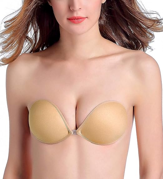 Amazon Mft1818 粘着ブラ 再利用可能 粘着性 見えないプッシュアップ シリコンブラ ストラップレス バックレスドレス ニップルカバー付き Us サイズ A カラー ベージュ ブラジャー 通販