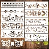 Corner Border Stencils for Crafts Mexican Flower Furniture Stencils | Floral Lace Corner Stencils for Painting on Wood Reusable Wood Burning Drawing Art Paint Patterns for Wall Cookie Canvas