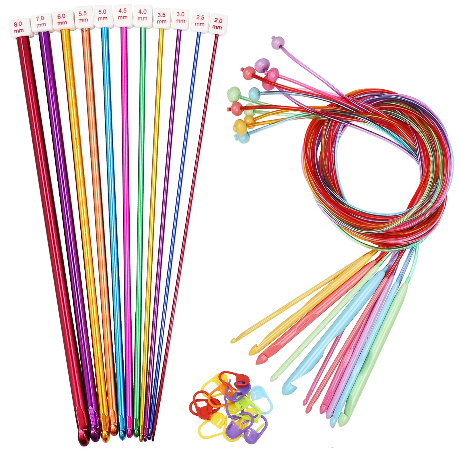 Tunisian Crochet Hooks Set 11Aluminum Afghan Crochet Hooks 2-8 mm with Blunt Needles 12 Plastic Cable Weave Knitting Needle 3.5-12 mm