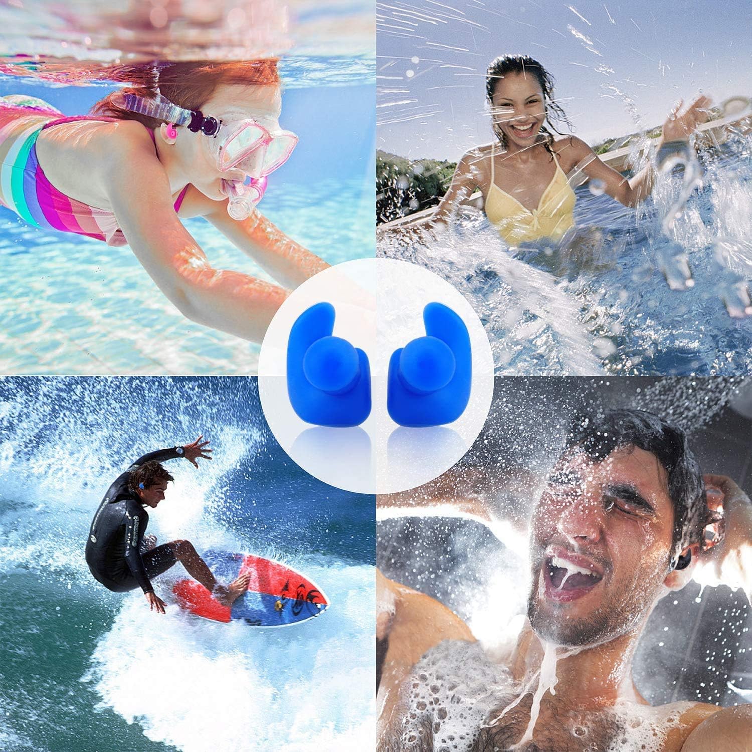 Swimming earplugs, 4 Pairs of Waterproof Reusable earplugs, Adult and Child Swimming earplugs, Swimming Bathing Surfing and Other Water Sports: Health & Personal Care
