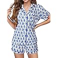 FEMLE Womens Preppy Monkey Pajamas Y2k Cute Pj Sets 2 Piece Short Sleeve Button Down Loungewear Pjs Shorts Pajama Set