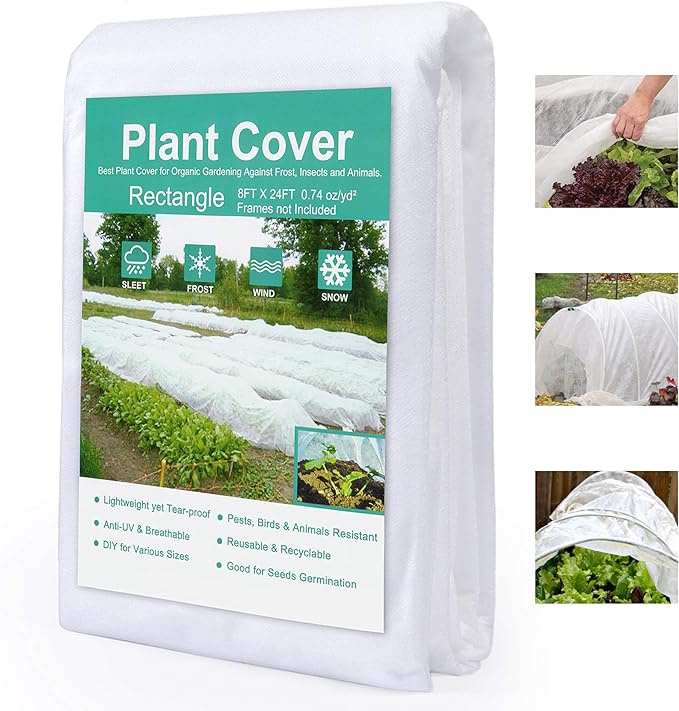 N/P Plant Covers Freeze Protection 0.74oz 8FT x 24FT, Plant Blankets for Cold Weather, Plant Row