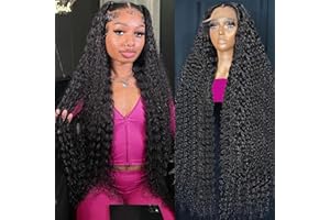 KVFCT 30 Inch Deep Wave Lace Front Wigs Human Hair 13x6 HD Transparent Deep Wave Lace Front Wigs for Women 200% Density Curly Lace Front Wig Pre Plcked Deep Wave Wigs with Baby Hair