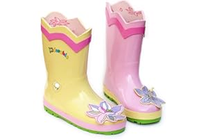 Kidorable Lotus Flower Yellow and Pink Natural Rubber Rain Boot
