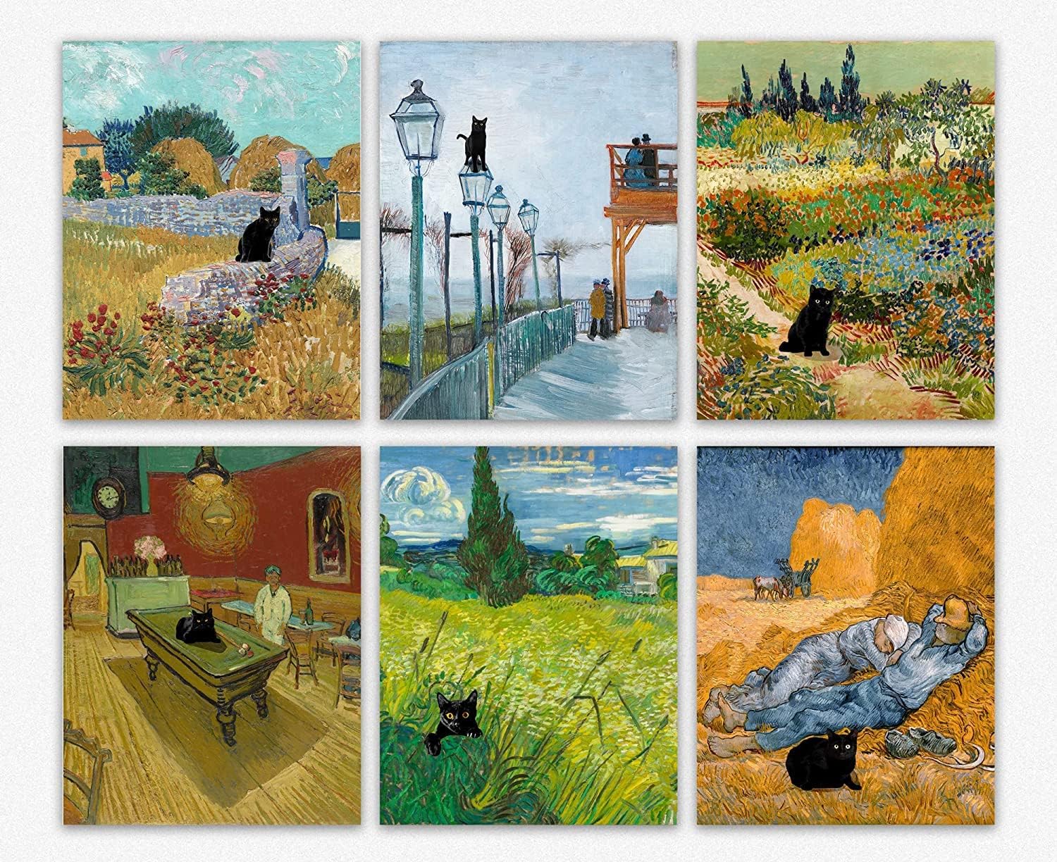 Paintings - Black Cat Room Decor - Famous Black Cat Poster, Van Gogh Poster Black Cat Poster / Cute Black Cat Decorations, Vintage Cat Home Decor & Funny Cat Pictures for Bathroom Decor, Bedroom Office Decor (8x10)