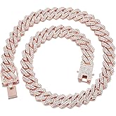 Saintda Mens Cuban Link Chain Iced Out Silver Miami Cuban Necklace Bling Diamond Chain Hip Hop Jewelry with Gift Box for Women