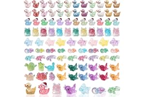 BXYIIGRU Mini Glitter Ducks 200 Pcs Tiny Duck Figures Luminous Resin Dinosaur Turtle Frog Axolotls to Hide Plastic Animal for DIY Garden Miniatures Fairy Garden Accessories (8 Styles)