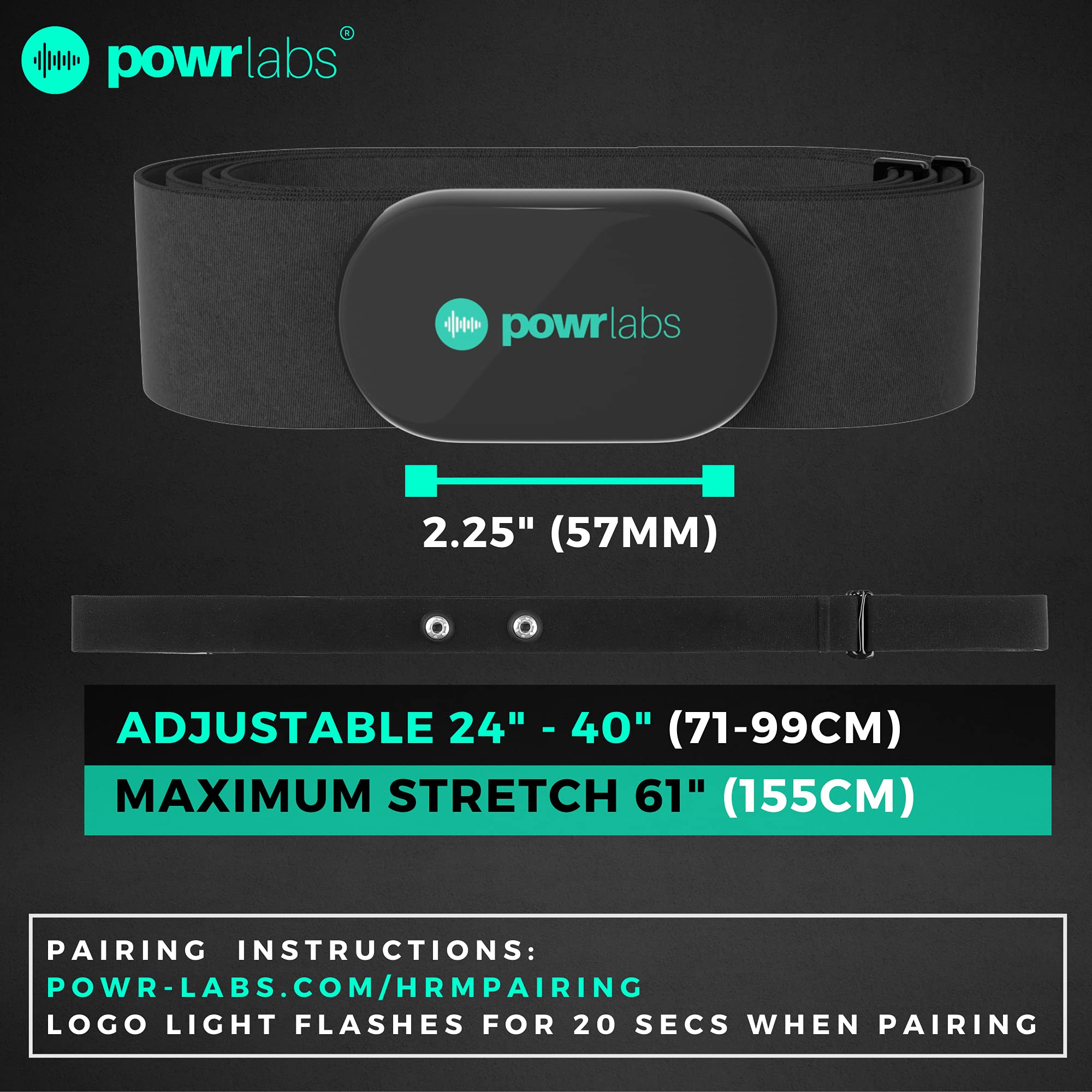 Powr Labs Bluetooth and ANT+ Heart Rate Monitor Chest Strap - Compatible with Polar, Garmin, Peloton, Wahoo
