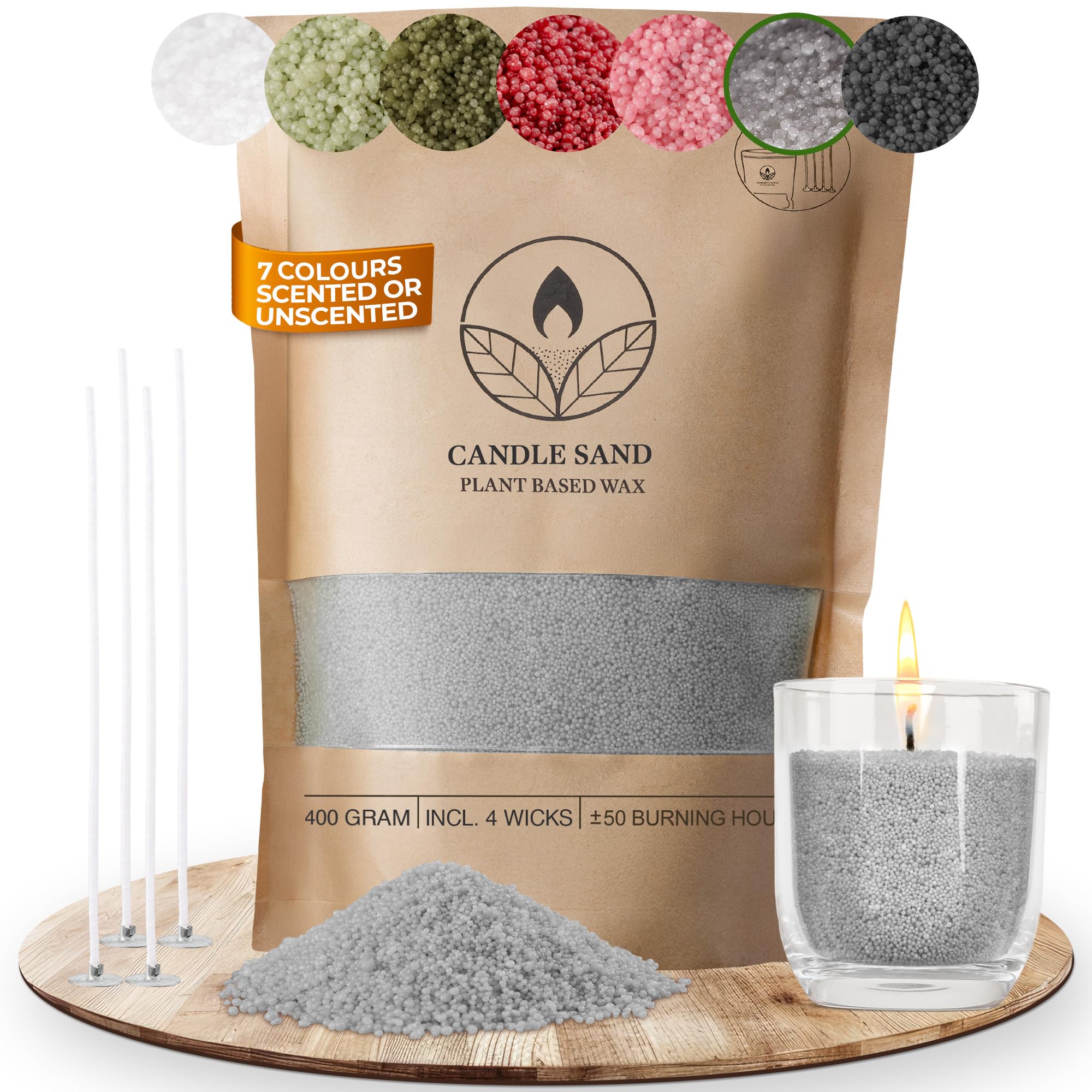 comforder Candle Sand and Wicks, Pearled Candle, Candle Making Supplies to Make Your Own Sand Candle, 400g Sand Wax Candle Granules + 4 Candle Wicks (Grey)