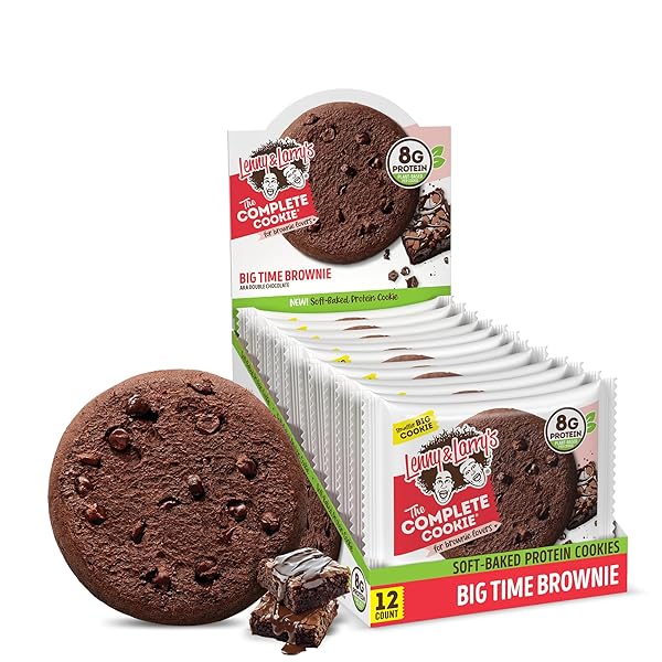 LENNY & LARRY’S THE COMPLETE COOKIE, BIG TIME BROWNIE, SOFT BAKED, 8G PLANT PROTEIN, VEGAN, NON-GMO, 2 OUNCE COOKIE (PACK OF 12)