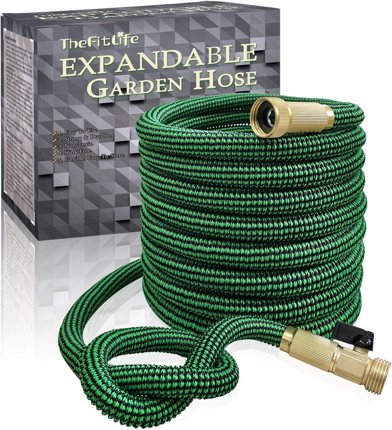 TheFitLife Expandable and Felxible Garden Hose - 2020 Upgrade Model 13-Layer Latex Inner and Solid Brass Fittings 3 Times Expanding Kink Free Easy Storage Collapsible Water Hose with Nozzle (25 FT) : Garden & Outdoor