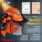 SAFEYEAR Pro Chainsaw Helmet Orange EN397 27SNR Ear Muffs Mesh Visor view 7