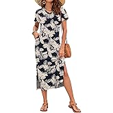MISFAY Women Summer Maxi Dresses 2026 Casual Short Sleeve Long T Shirt Dress Split Beach Sundress Travel Vacation with Pocket