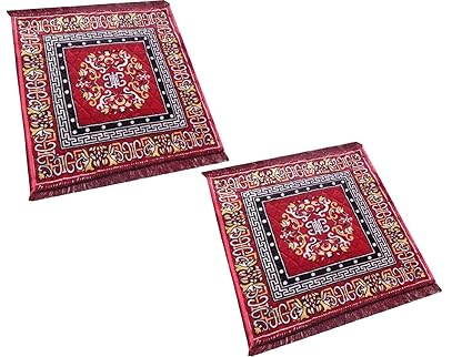 Kuber Industries 2 Piece Velvet Pooja Aasan Mat Set - Red, 2 Ft X 2 Ft