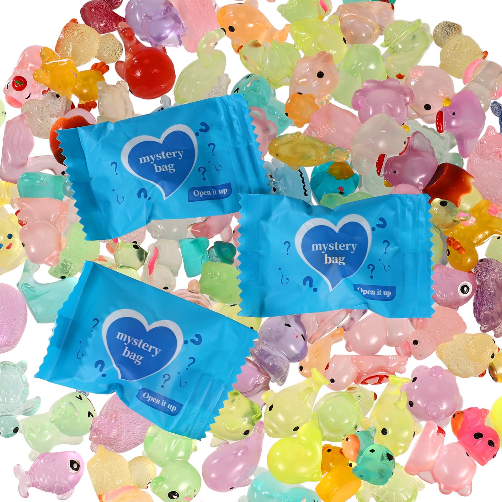 120pcs Mystery Resin Animal Blind Bags, Mini Luminous Animal Models Small Micro Landscape Ornament for Fairy Garden Aquarium DIY Decor