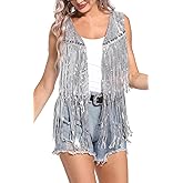 Women’s Sequins Fringe Jackets Sleeveless Glitter Tassel Vest Sparky V Neck Open Front Waistcoat Cocktail 2024 Fashion