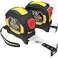 LEXIVON [2-Pack] 25Ft/7.5m Tape Measure, DuaLock & AutoLock | 1-Inch Wide Blade with Nylon Coating, Matt Finish White & Yello
