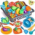 Play Dishes for Kids Kitchen, 54PCS Food Toys Play Food for Kids Kitchen Including Play Dishes Pots, Pans & Pretend Food Pretend Toys for Toddlers